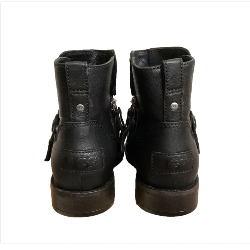 UGG CAMILE ANKLE Moto Biker Black Leather Boots Size 5.5 New - Picture 8 of 14
